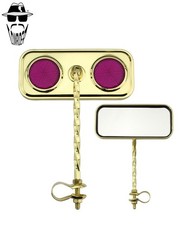 2x ORIGINAL LOWRIDER Rectangle Gold Mirror Single Square Twist Purple Reflector.