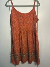 Old Navy Floral Sleeveless Sundress XL Red Pintuck Smocked Tiers Boho Prairie