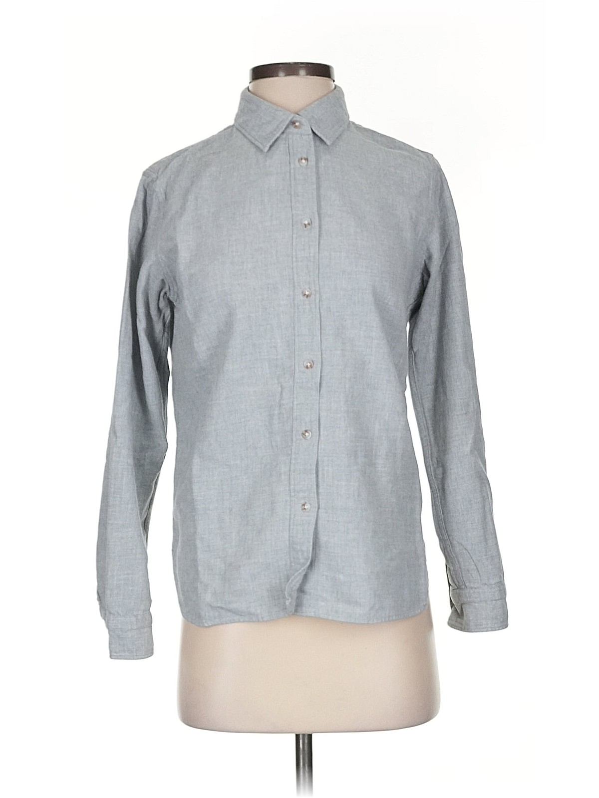 Uniqlo Women Gray Long Sleeve Button-Down Shirt S