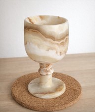 Onyx Marble Goblet Vintage Handmade Stone Chalice Beige Brown Decor