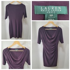 Ralph Lauren Ruched Sheath Dress Gorgeous Burgundy Purple Cowl Neck Dress 10P