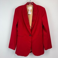 H M Womens Red Single Button Blazer Jacket Size S Notched Lapel Professional NWT