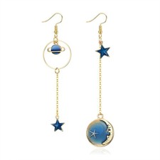 Fashion Enamel Moon Star Earth Earrings Planet Drop Hook Earrings Long Pendant D
