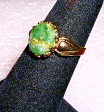 Jade Ring Sterling Silver Gold Wash Cabochon Jane Popovich (JP) Sz 7.5 - C1960's