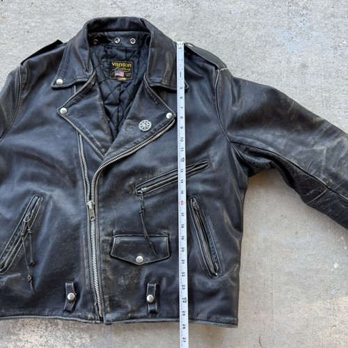 Vintage Vanson Leather Motorcycle Jacket Mens 48 Black Heavy 70s USA Biker - Picture 13 of 24