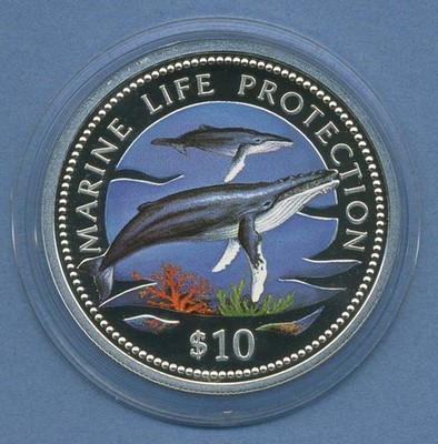 Namibia 10 Dollar 1998 Tierschutz Wal, Silber, farbig, KM 13 PP in Kapsel(m4380)