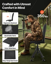 Silent 360° Swivel Hunting Chair - Folding Blind Chair with Adjustable Legs & Se