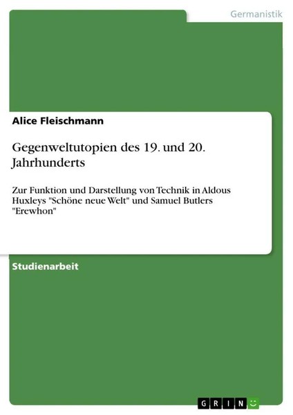 Alice Fleischmann | Gegenweltutopien Des 19. Und 20. Jahrhunderts | Taschenbuch-image
