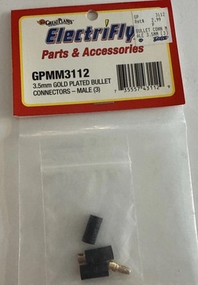 Electrifly GPMM3112 2 pack  3.5mm Gold Plated Bullet Connectors - Male (3) + lot