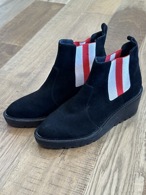 Cecelia New York Gemma Chelsea Ankle Boot Black Suede Wedge Women’s Size 