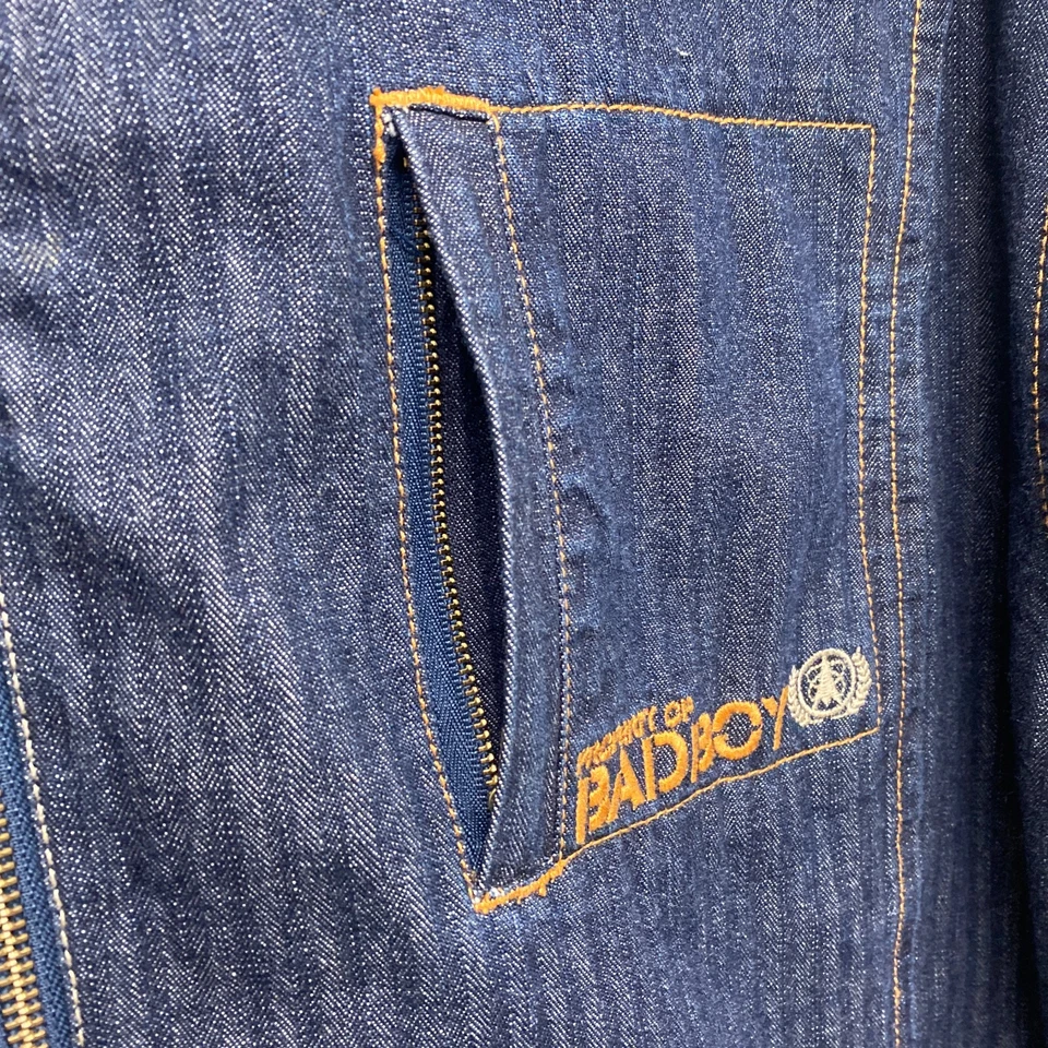 Chaqueta Denim BadBoy De Colección Para Hombre XLarge Azul Rayas Bolsillos Hip Hop Foto 4 de 4