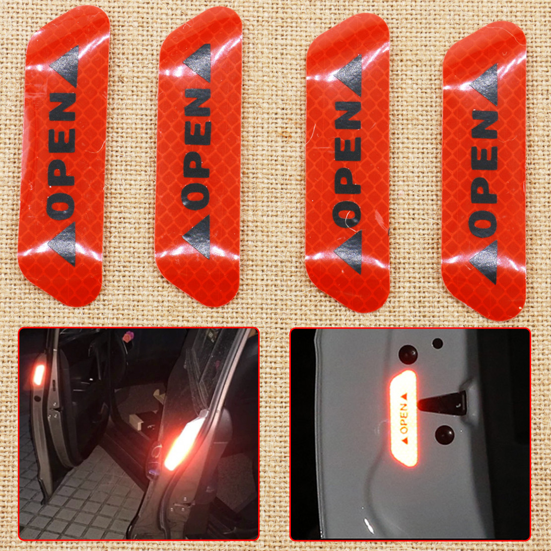 4x Super Red Car Door Open Sticker Reflective Tape Safety Warning Door