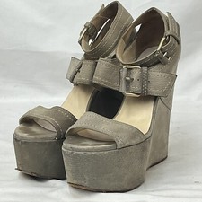 WOMENS JIMMY CHOO WEDGE PLATFORM LEATHER ESPADRILLES SANDALS HEELS SIZE 37 1/2