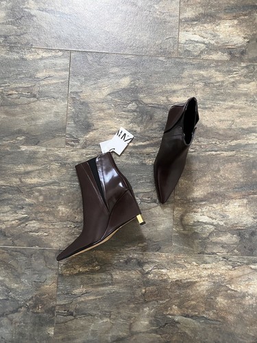 Zara Brown Leather Wedge Heel Ankle Boots UK6 EU39 EU39 US8 # 026A - Picture 4 of 8