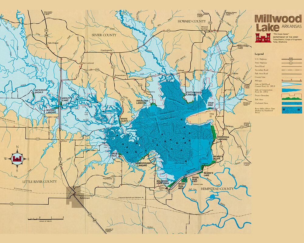 1976 Map Of Millwood Lake Arkansas EBay