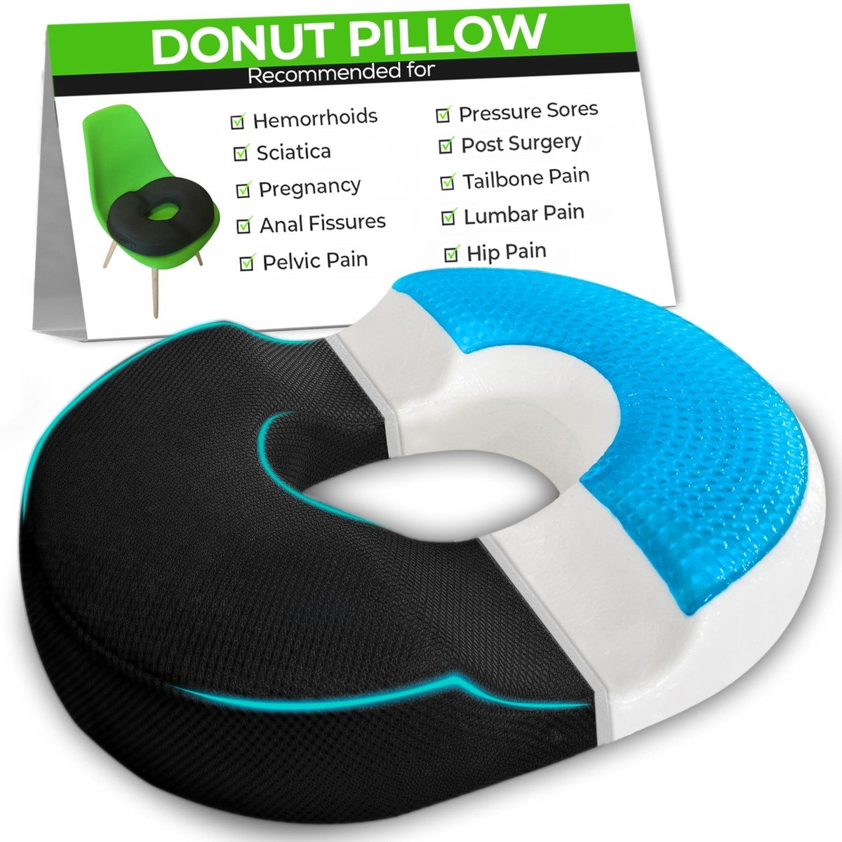 Donut Gel Sitting Pillow Orthopedic Memory Foam for Tailbone