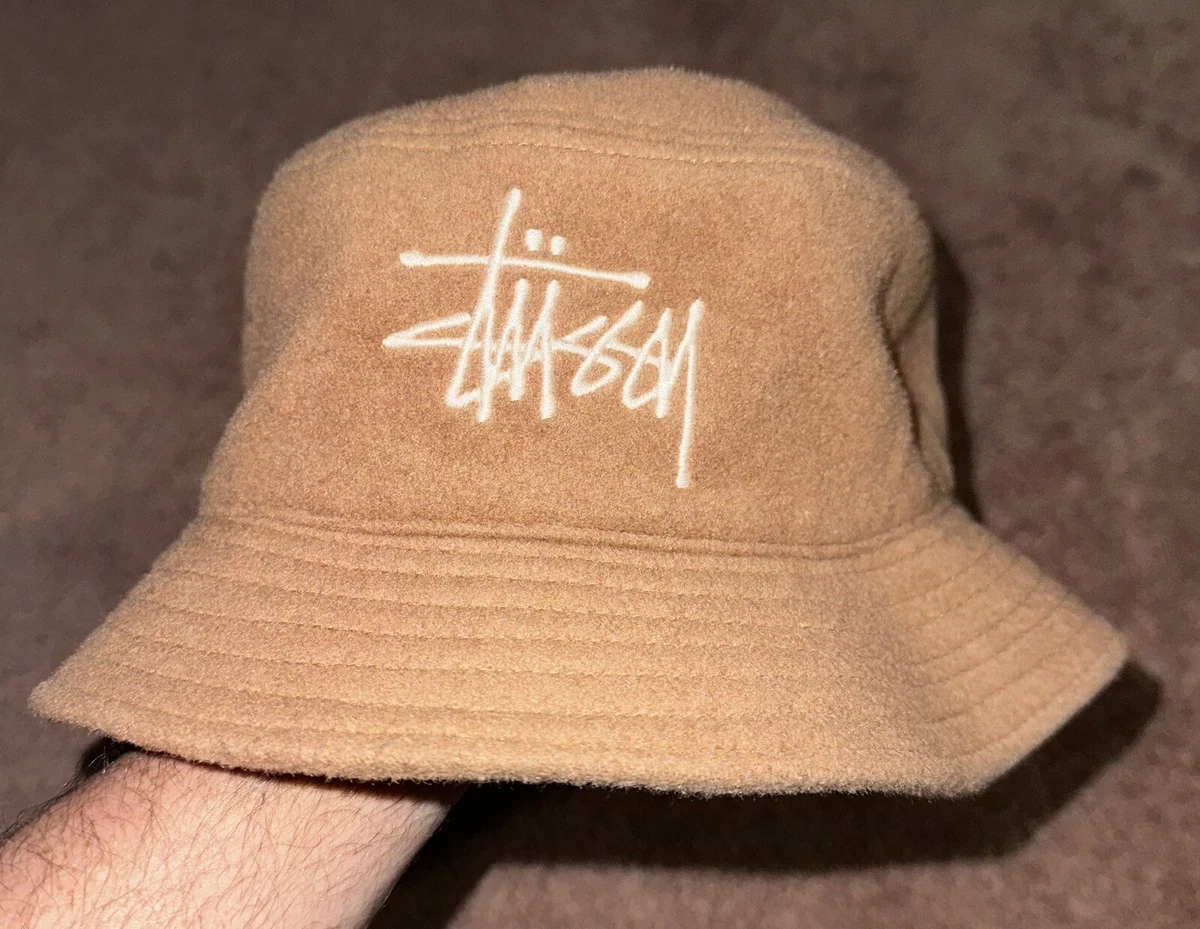 Stussy Fuzzy Embroidered-Logo Bucket Hat Camel Brown L/XL | eBay