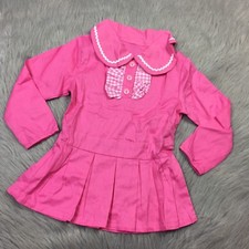 Vintage 1960s Toddler Girls Pink Drop Waist Ruffle Gingham Pleated Mod Dress