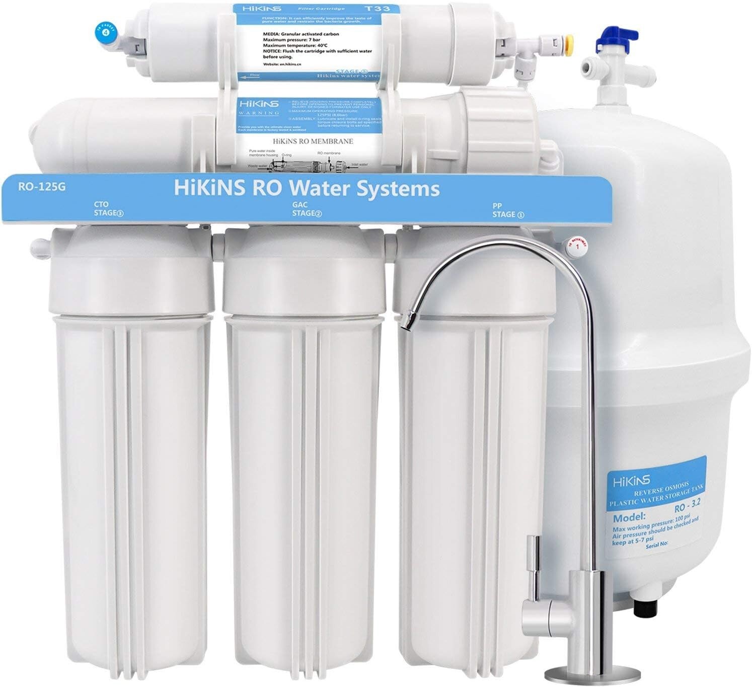 Système osmose inverse 5 étapes HiKiNS 125GPD pour purificateur d'eau domestique sous évier