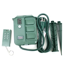 Remote Control 6 Outlet Light Sensor Digital Timer Outdoor Garden Stake Strip