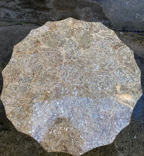 Holzhocker 54x37cm Beistelltisch Stuhl Couchtisch Handarbeit Massivholz Perlmutt - Bild 3 von 3