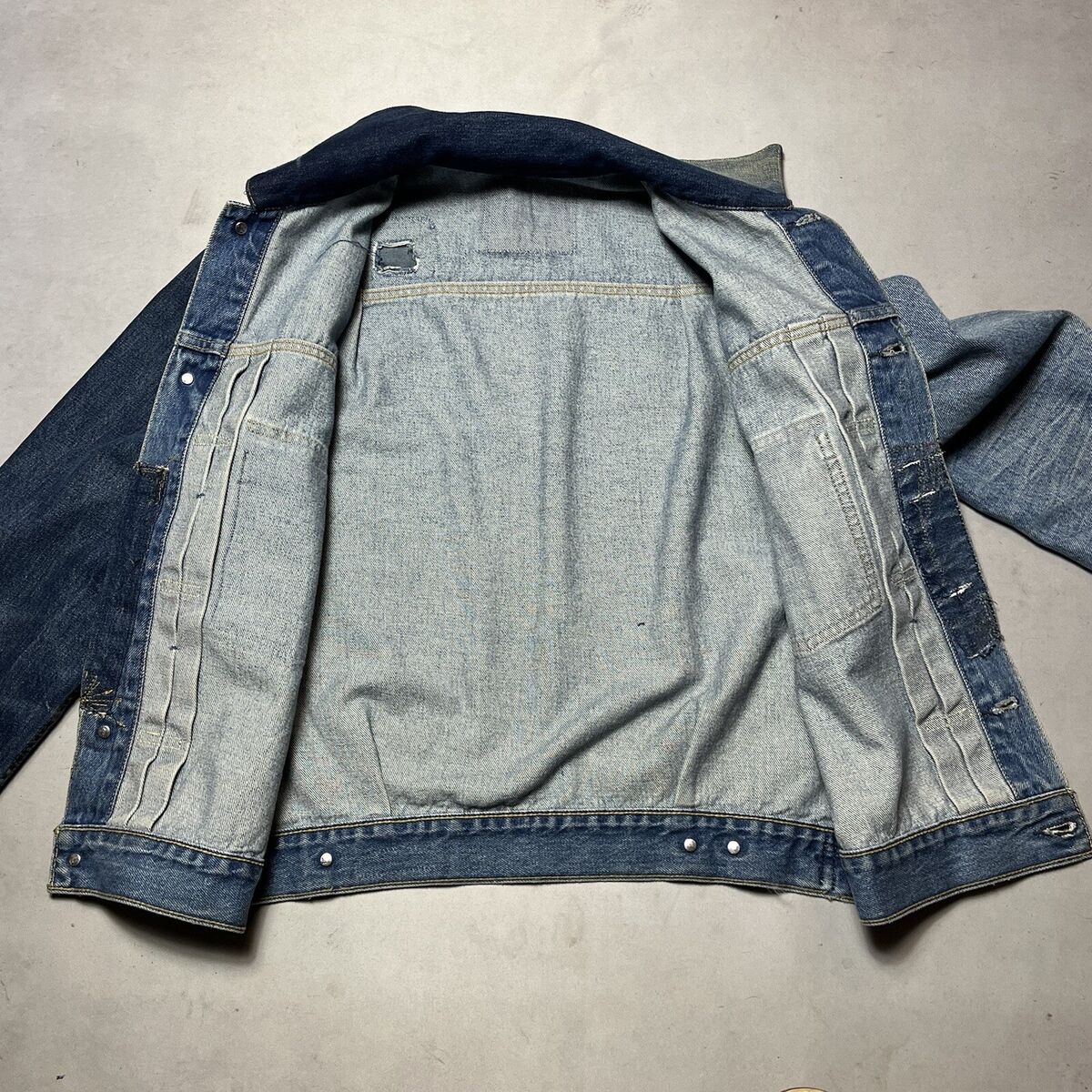Vintage Levis Type 2 Denim Trucker Jacket Thrashed Repairs Vintage Levis Type 2 Denim Trucker Jacket Thrashed Repairs