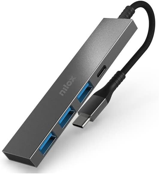 Nilox NXHUBUSBC02 Hub USB con 4 Porte, 3 porte USB 3.0 e 1 porta USB-C, Ideale p