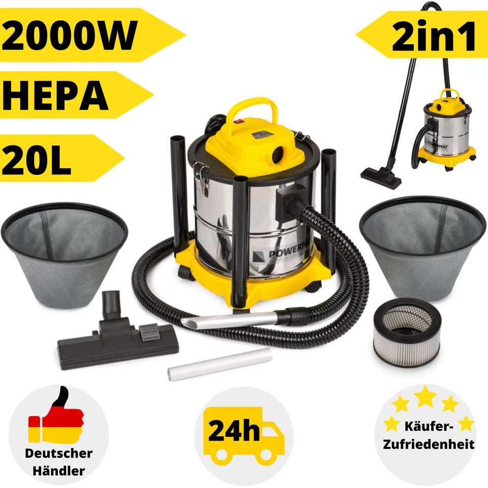 MARKENLOS Aspiracenere Aspiracenere Camino 2in1 Aspirapolvere Elettrico 2000W Filtro HEPA Aspirapolvere Barbecue