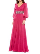 Mac Duggal Cranberry Hot Pink Beaded Belt Long Sleeve A-Line Gown Size 10 $598