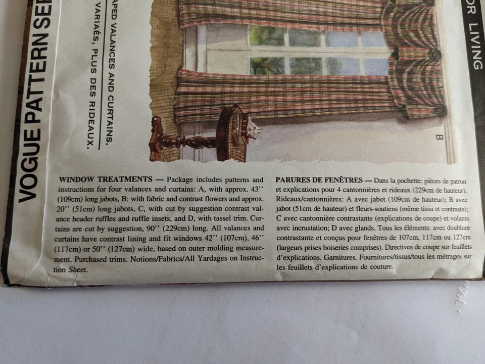 Vogue 1338, 90s Sewing Pattern Swag Shaped Valances Var. & Curtains WAVERLY - Image 3 of 3