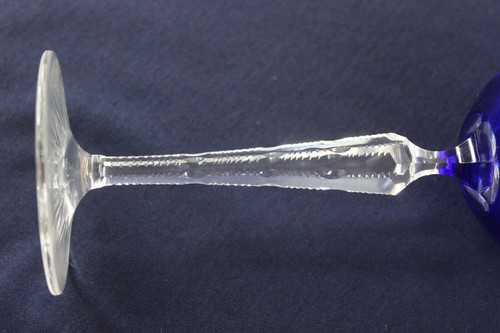 Böhmischer Kristall geschliffen auf klarem kobaltblauem Wein Hock Kelch Glas 8 1/4" hoch - Bild 11 von 15
