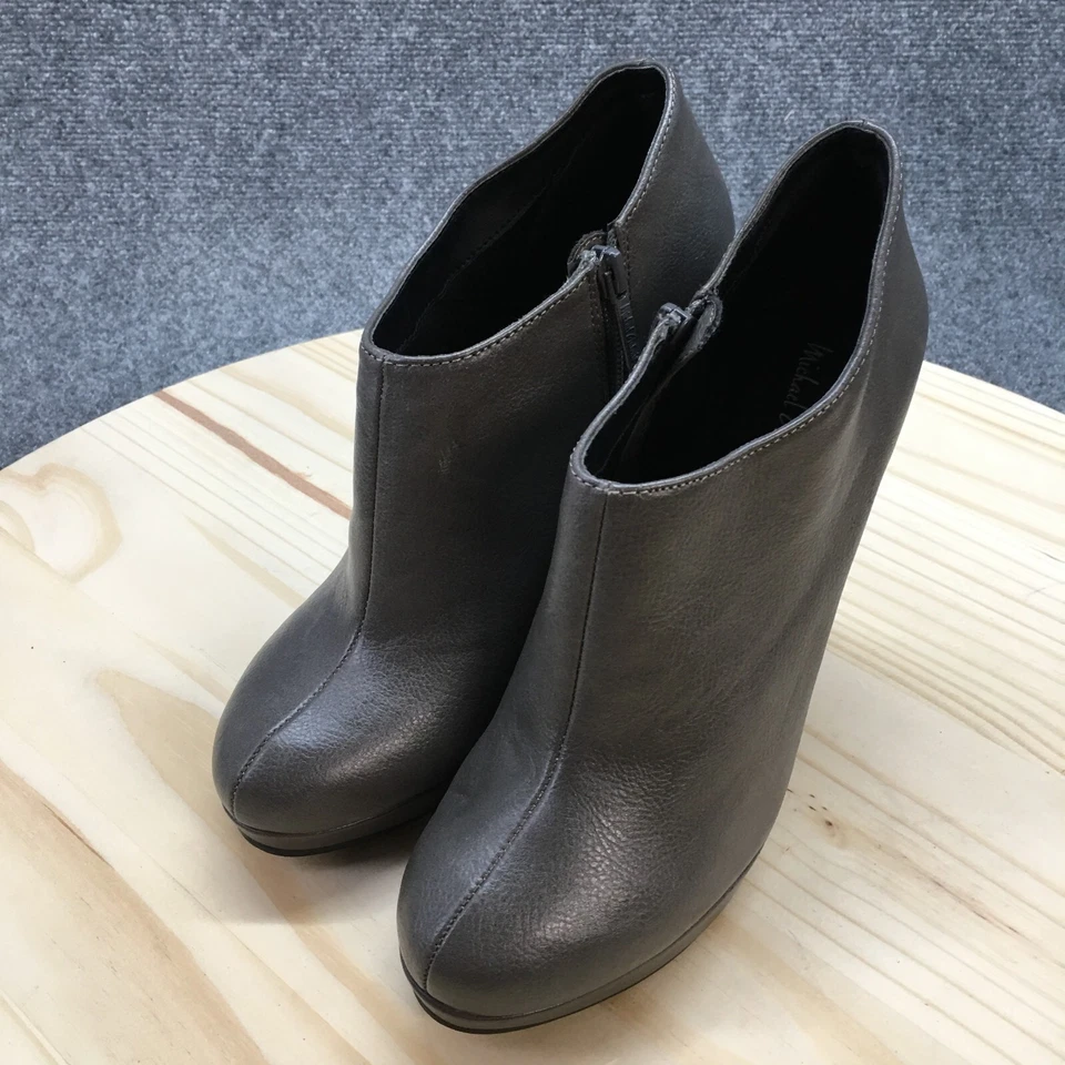 Michael Antonio Botas Mujer 6 Botines Tacones Informales Gris Cuero Cremallera Foto 3 de 4