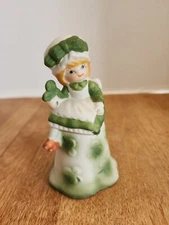 Vintage St. Patty Day Irish Girl Shamrock Porcelain Dinner Bell