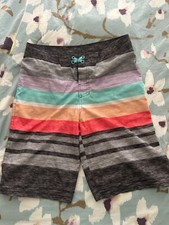 Boys' Men Art Class Heathered Striped Swim Trunks sz 18 UPF 50 adjustable waist
