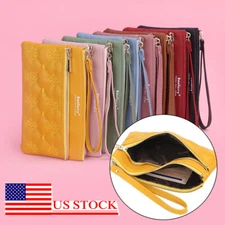Women Leather Wallet Card Holder Organizer Wristlet Zipper Purse Small Coins Bag