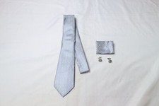 Hi Tie Men's Handkerchief, Cuff Button, and Tie 3P Set RP9 Grey One Size