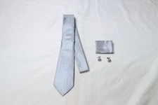 Hi Tie Men's Handkerchief, Cuff Button, and Tie 3P Set RP9 Grey One Size 
