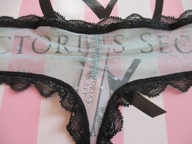 VICTORIA'S SECRET DREAM ANGELS Thong Panty M L Blue & Black NWT Lace & Mesh VS