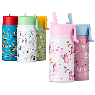 Mountop Kinder-Trinkflasche 400 Ml – Mit Strohhalm, Auslaufsicher & BPA-frei, In Sakura Pink