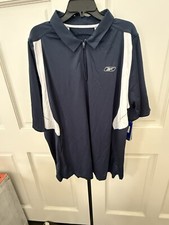 NWT Men's REEBOK Play Dry Centre Court Zip Polo Shirt Blue/ White Size XL