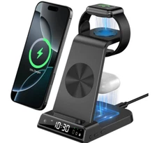 wireless charger, 3 in 1 charging station for multiple device with Digital Clock