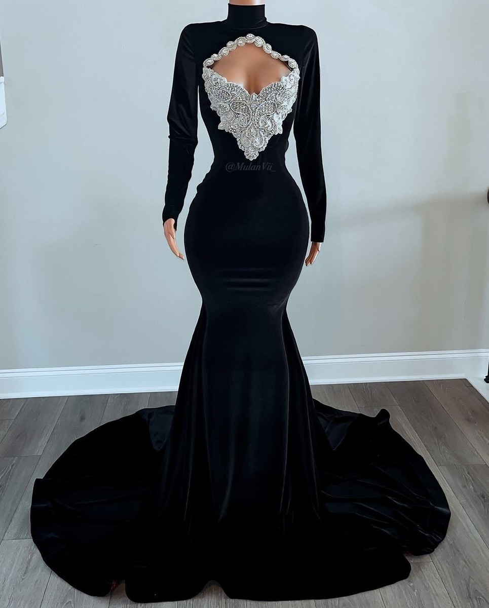 prom dresses long used sleeve black diamond custom