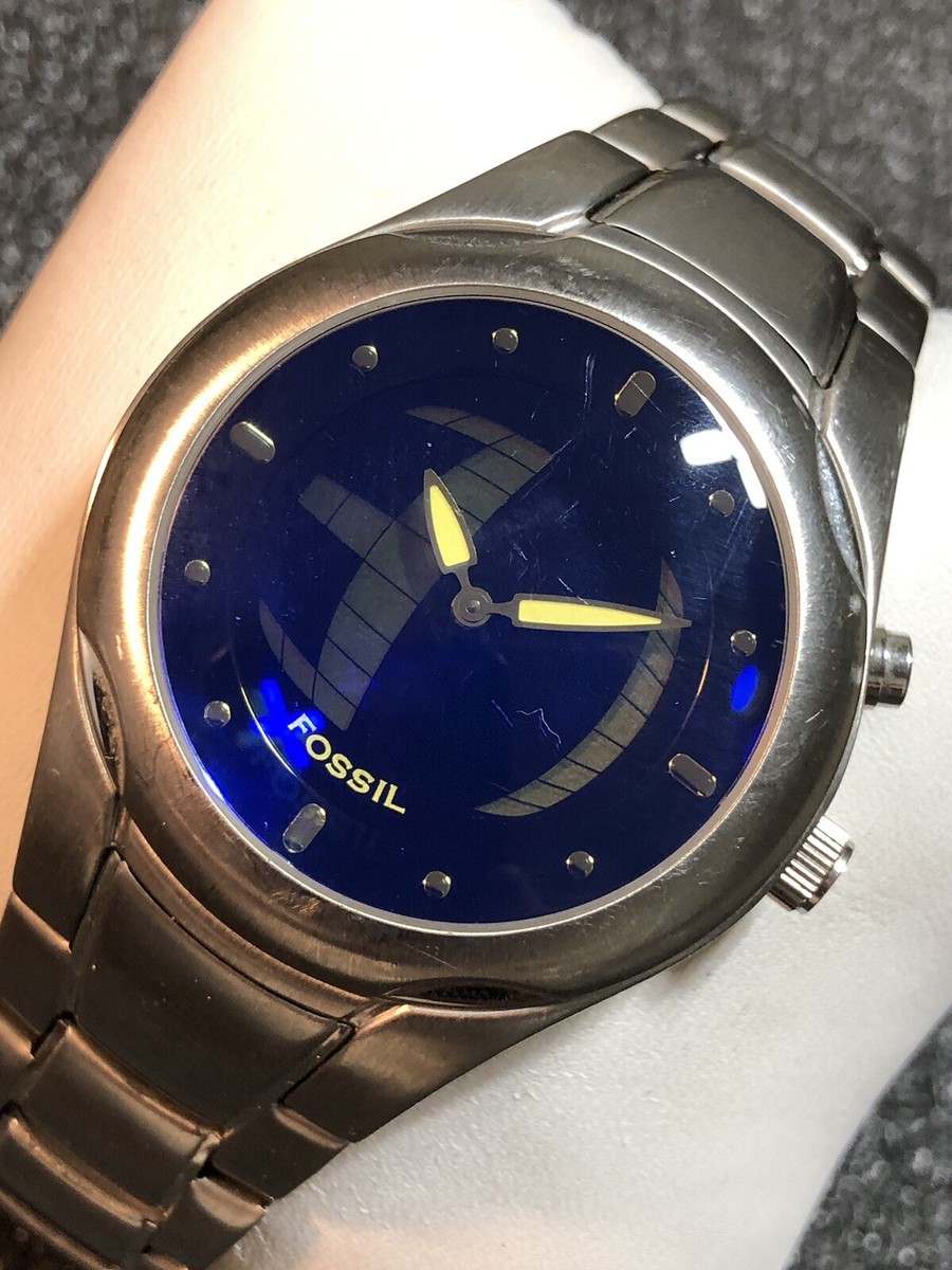 Rare Vintage FOSSIL Big Tic JR8096 Blue Quartz Animated Mens Watch 