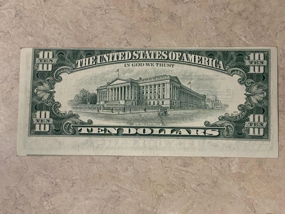 1981 A $10 FRN Boldly Misaligned Reverse ERROR AU+ Condition SKU# 34838 - Image 3 of 4