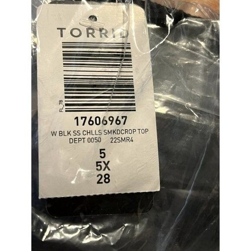 Torrid Damen schwarz Challis gesmoktes Puffärmel bauchfreies Oberteil, 5, 5X, 28. - Bild 5 von 5