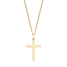 9ct Yellow Gold on Silver Plain Cross Crucifix Pendant 30mm length 16" -24"