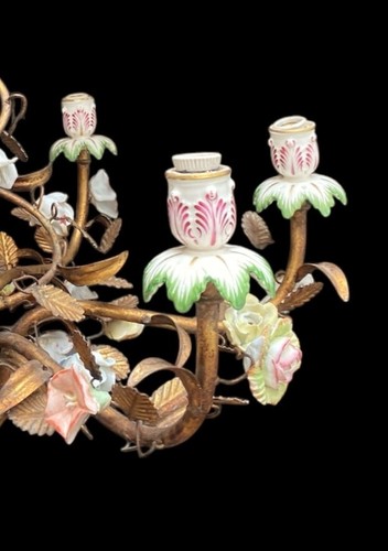 Elegante Lampadario Vintage con Fiori in Ceramica di Maiolica Stile Fiorentino - Picture 12 of 13