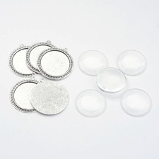 5 Sets Flat Round Alloy Pendant Making Cabochon Settings 54x50x2mm Tray 40mm