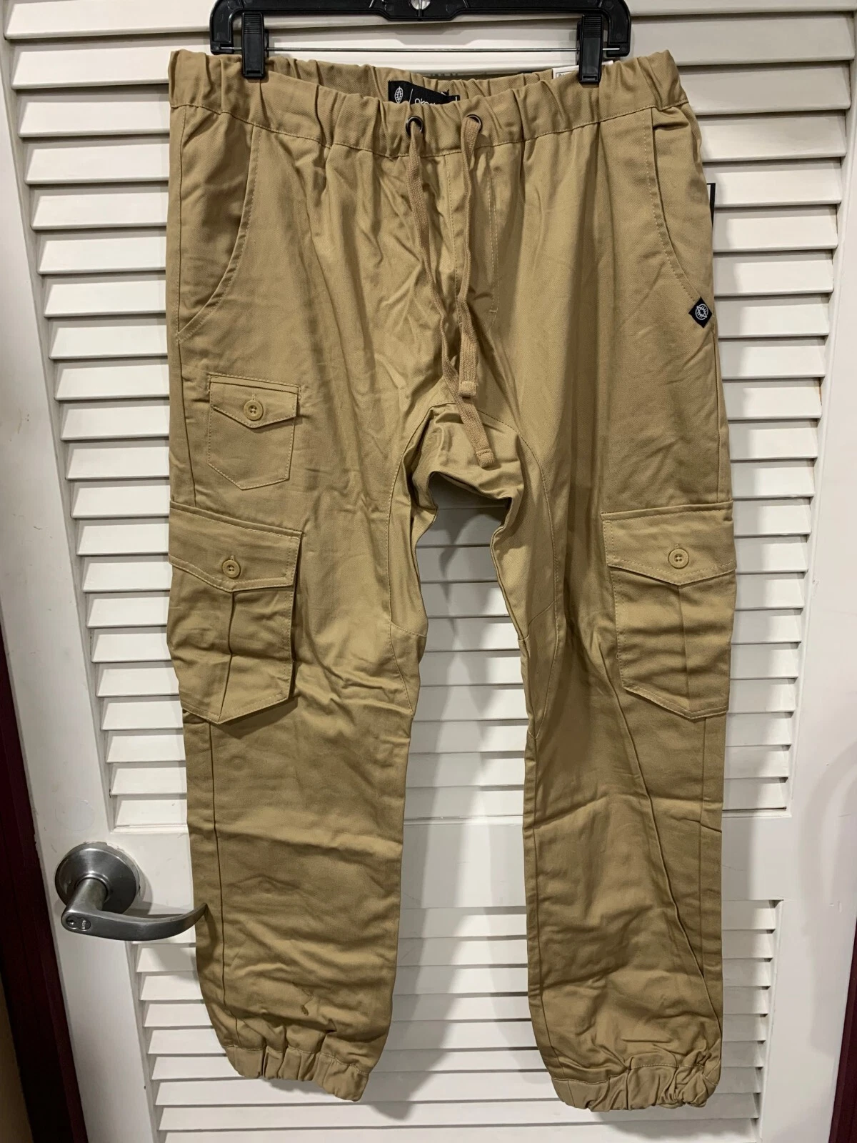 Akademics Mens XL Drawstring Cargo Tan Khaki Jogger Pant New with Tags