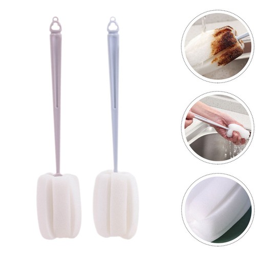 2 Pcs Dishes Cleaning Brush Sponge Long Handle Flask Bottle Cleaner Water - Bild 4 von 9